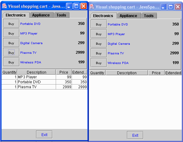 Visual JavaSpaces carts appear to be out of synchronization